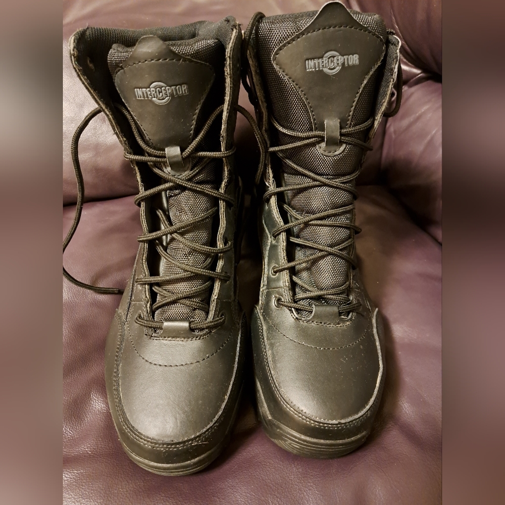Mens Black Leather & Nylon Interceptor Steel Toe Boots Size 14